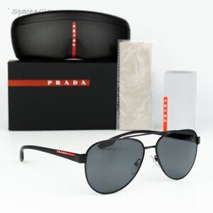 Prada Linea Rossa Women Sunglasses Black Polarized Grey Pilot PS54TS 1AB5Z1 NEW